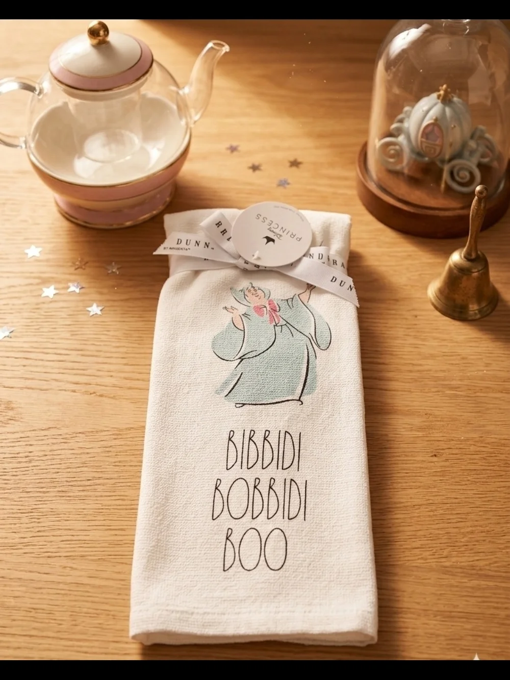 RAE DUNN Disney Princess White and Light Blue Ribboned Kitchen Towel
